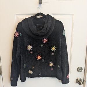 Michael Simon Cowlneck Chenille Bejeweled Sweater